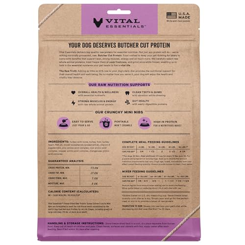Image of Vital Essentials Freeze Dried Dog Food, Turkey Mini Nibs, 14 oz Bag