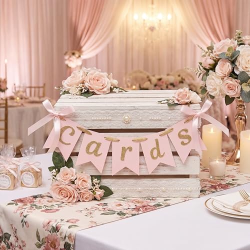 Image of Yaomiao Mini Cards Sign Banner for Card Box Wedding Themed Hanging Banner Decor Party Decoration for Birthday for Basket Table Greeting Photo Props Table Decor, Basket Not Included (Cute,Card)