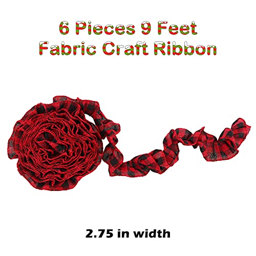 Plaid Christmas Tree Garland Rustic Craft Garland Christmas Tree Ribbon For Christmas Crafts Decoration, Floral Bows Craft, 9 Feet (Black And Red,6 Rolls) #TOP2