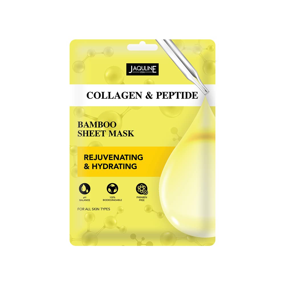 JAQULINE USA Collagen & Peptide Sheet Mask | Zero Paraben & Sulphate | Biodegradable Ber Mask | Lightweight | Hydrating & Skin Firming