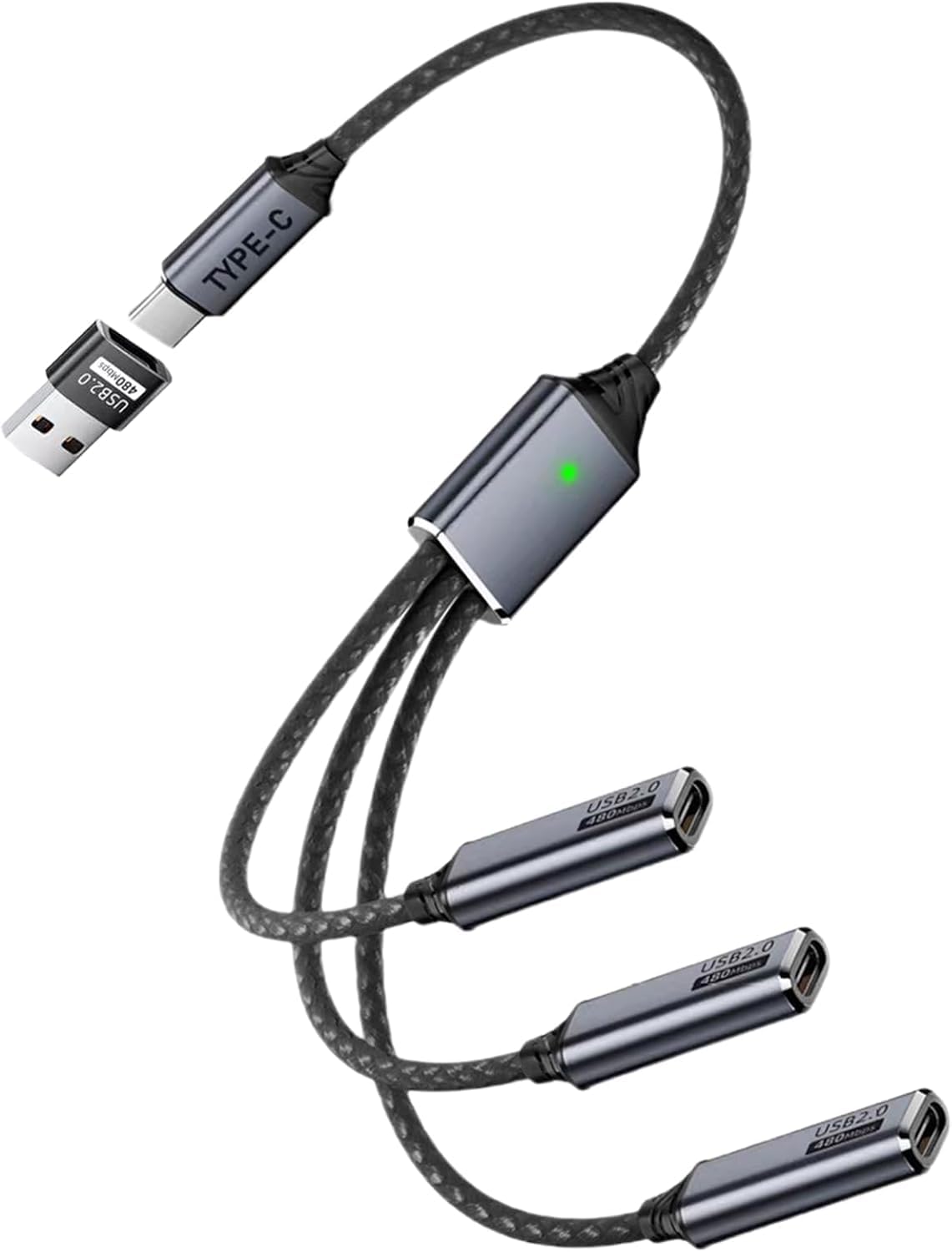 3-in-1 USB 2.0 Splitter Cable, USB-A Male to 3 USB-A Female Hub with USB-C Adapter, 480Mbps Data Transfer & Charging, Multiport Extension Cable for PC, Laptop,Printer, Flash Drive AE-1506-image-10