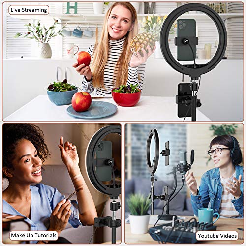 10.2 inch Selfie Ring Light with Tripod Stand & 2 Phone Holders,Anbes Dimmable Led Camera Ringlight for Photography/Makeup/Live Stream Video/YouTube,Compatible with iPhone/Android - Thumbnail 2