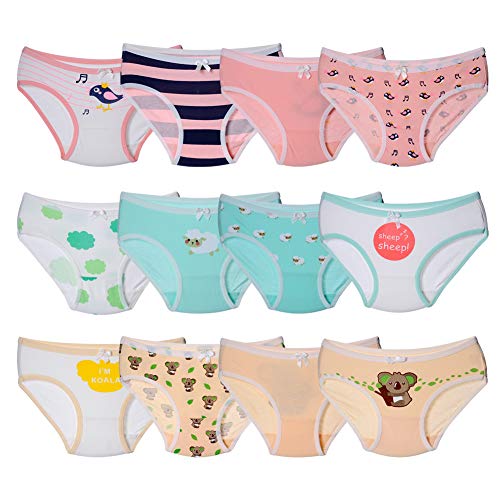 Kidear Serie de niños Paquete de 12 Calzoncillos para niñas Bragas de los niños Calzoncillos de algodón Suave Calzoncillos para bebés Edad 2-10 años (4-6 años, Estilo4)