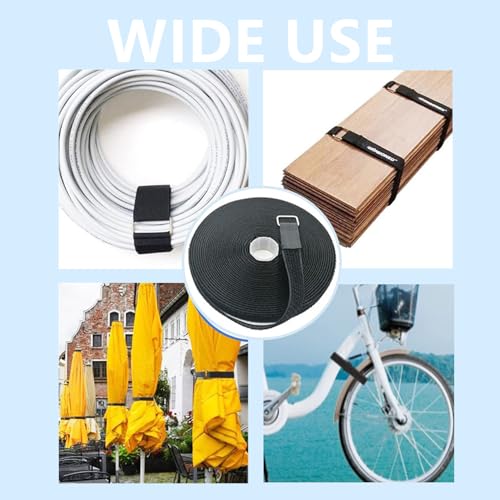 Image of Hook and Loop Straps Adhesive Hook & Loop Roll with 50 Buckles Cinch Strap Cable Management Reusable Nylon Strips for Organization and Storage (Black, 32.8 Feet /0.8 inch)