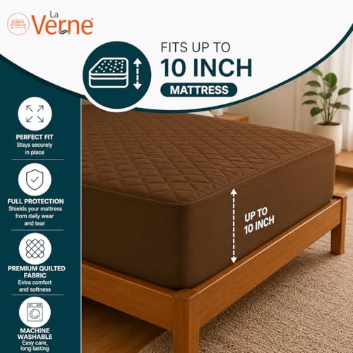 Image of La Verne 100% Waterproof Cotton Quilted Mattress Protector King Size Breathable 78 x 72 Inches | Breathable and Hypoallergenic Ultra Soft Fitted Bed Protector Cover