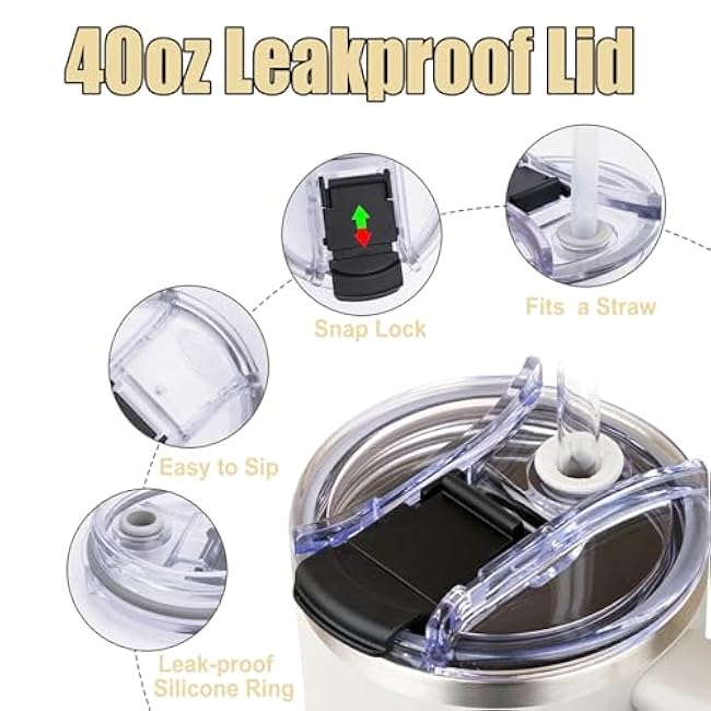 Bees Tumbler with Handle - 40oz Stainless Steel Travel Mug Insulated Coffee Cup, Bee Gifts for Women, Bees Gifts for Bee Lovers Woman Birthday (with Lid and Straw)