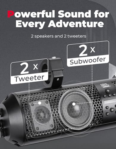 Image of KEMIMOTO UTV Sound Bar 18 Inch SXS Speaker RGB Wireless Control Bluetooth Compatible with 2X Tweeter and 2X Subwoofer Compatible with Polaris Can am Talon CForce, for 1.56 inch- 2.25 inch Roll Cage