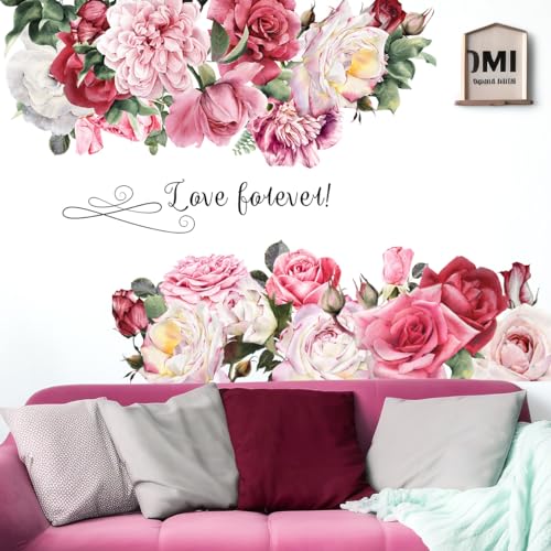 Vinilos decorativos flores rosas 2 hojas removibles miniatura 3