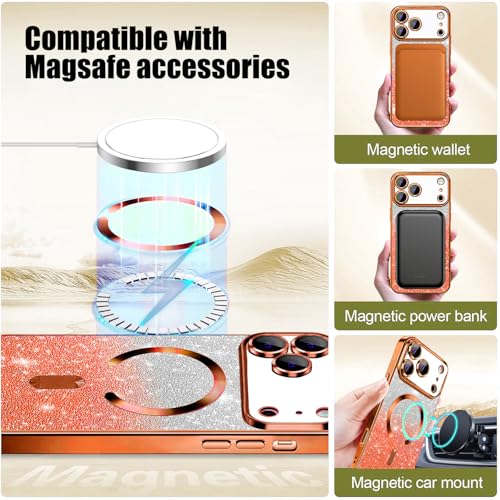 Image of Misscase for iPhone 17 Pro Case Compatible with MagSafe,Built-in Camera Lens Protector Full Protection Soft TPU Anti-Fingerprint Anti-Fingerprint Magnetic Glitter Slim Case Cover 6.3 inch Orange