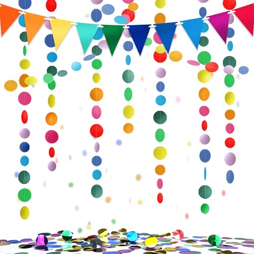YBwanli, Grinalda de aniversário, decorações para festas, grinalda de papel redonda de 12 m, bandeiras e confetes de cores, festa, crie uma atmosfera colorida e decoração de carnaval