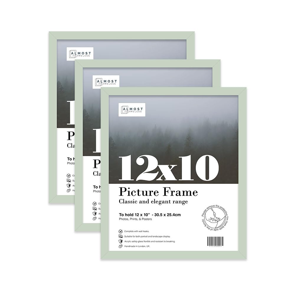 Almost Frameless 12x10 Mint Green Picture Frame Set of 3, Display 12x10 Picture Gallery Wall, Poster, Photo, Artwork, or Print, Yellow