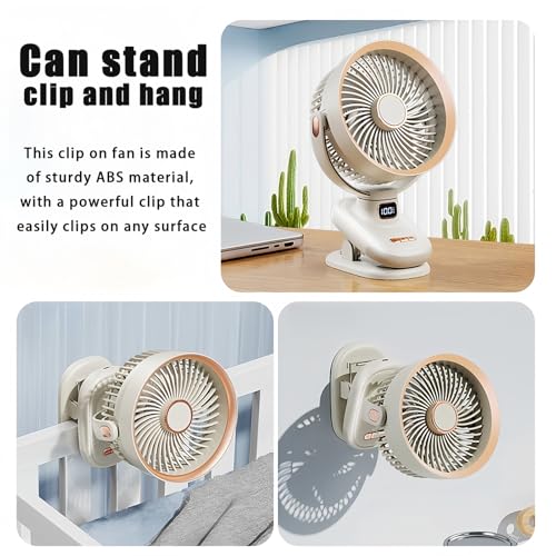 Image of Portable Clip On Fan For Bedroom, 120 Auto Rotating Oscillating Table Fan, 5 Speed Mini Table Fan For Office, USB Rechargeable Small Desk Fan Quiet,3 Modes Timer, Outdoor Camping Fan