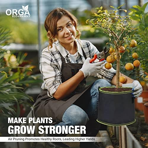 ORGA ECO-FRIENDLY Non-woven Fabrics Grow Bags Tomato Flower Plant Container with Handles, Non-Woven Aeration Plant Fabric Pot Outdoor Indoor( 5 Pack 10 Gallons)