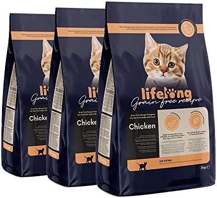 Amazon Brand - Lifelong Grainfree Recipe Dry Cat Food (kitten) with Fresh Chicken - 3kg *3