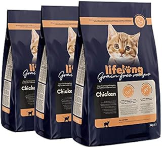 Amazon Brand - Lifelong Grainfree Recipe Dry Cat Food (kitten) with Fresh Chicken - 3kg *3