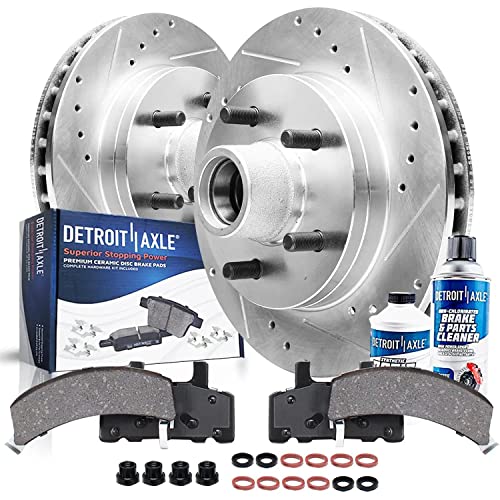 Image of Detroit Axle - Front Brake Kit for Chevy GMC C1500 Suburban Express | Savana 1500 Tahoe Yukon Disc Brake Rotors Ceramic Brake Pads 1996-99 Replacement