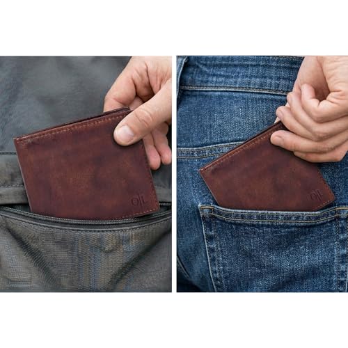 Image of Oak Leathers Leather Wallet for Men - RFID Bifold Wallets with 9 Credit Cards 1 ID Window Slim Minimalist Front Pocket Gift For Men