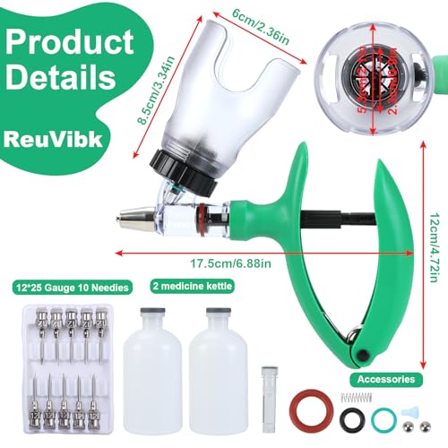 Image of 5ML Livestock Syringe Gun, Automatic Self Refill Injection Gun Continuous Adjustable Bottle Attachment Livestock Animal Syringe with 10 Needles, for Chicken, Duck, Pig, Sheep, Cow Poultry (green)