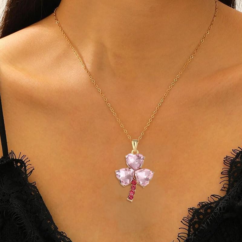 Dreuyet St Patricks Day Necklace Rhinestone Crystal Irish Shamrock Clover Green Necklace for Women Shiny Charm Lucky Pendant Three Leaf Necklaces Irish Holiday Jewelry Gift - Image 2