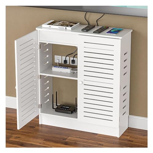 Caja de almacenamiento para enrutador WiFi, gabinete de gestión de cables, organizador de regletas para el hogar y la oficina, color blanco, 50 x 70 x 30 cm, muebles elegantes para ahorrar espacio