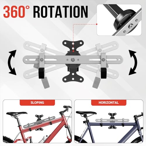 Bike-Wall-Mount-for-GarageAluminum-Alloy-Steel-Folding-Bicycle-Rack-360-RotationAdjustable-Hook-66lbs-Capacity-Horizontal-Indoor-Bike-Storage-for-Road-Mountain-Hybrid-Bikes