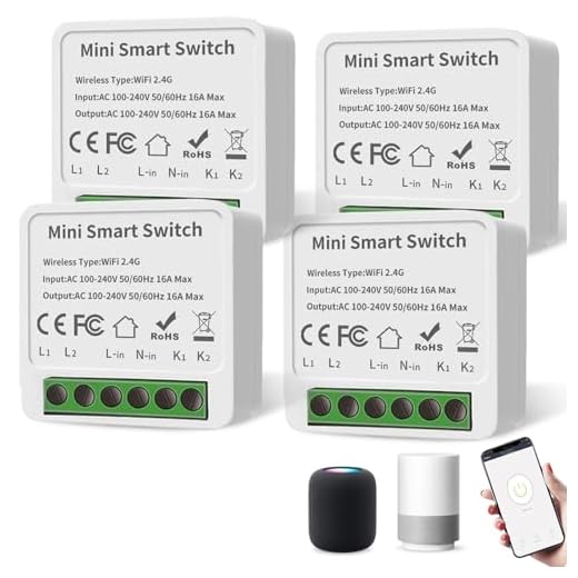 4 Pack Smart Light Switch Module 2 Way, DIY Smart Life Compatible with Tuya App, Smart Life Switch, Mini DIY WiFi Switch, Alexa Light Switch with Tuya and Google Home, Neutral Conductor Required