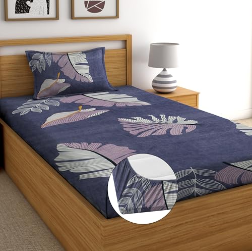 Image of DECORUM Glace Cotton All Around Elastic Fitted Single Bedsheet (72 inchx48 inch) with 1 Pillow Cover | Soft, Smooth & Wrinkle-Free Fabric | Fits Up to 6 inch Mattress | 200-220 TC