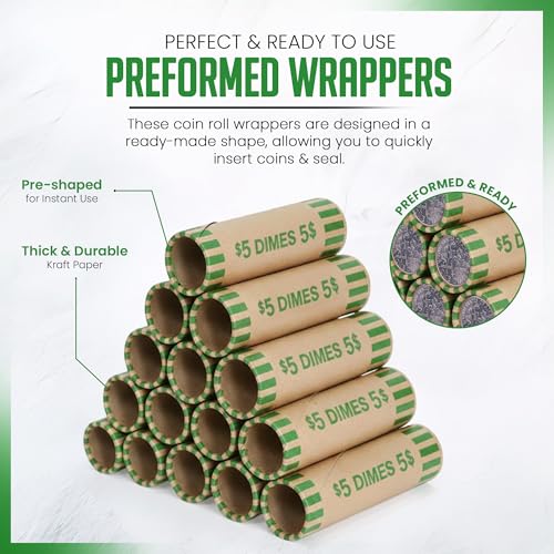 Image of PM Company 118 Pcs Preformed Dimes Coin Wrappers Rolls ABA Color-Coded