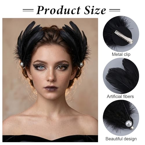 2 Pinzas para Cabello con Plumas Negras miniatura 3