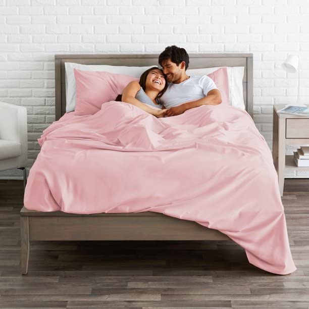 Image of Bed Sheet King Size Cotton - Pure Egyptian Cotton King Size BedSheet with Pillow Cover - Solid Pink 600 Thread Count - Stain Resistant, Skin Friendly, Organic Cotton