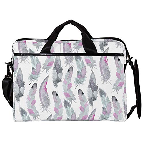 Sac à bandoulière pour ordinateur 14-15.4 pouces motif plumes aquarelle élégant