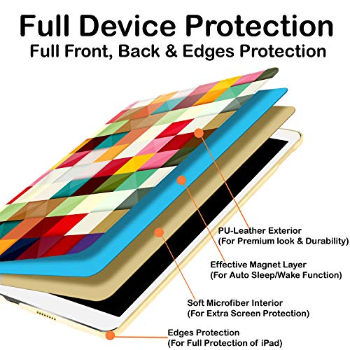 Image of DuraSafe Cases For iPad PRO 11 Inch 1 Generation [Pro 11 1st 2018 ] A1980 A1934 MTXN2HN /A MTXP2HN /A MTXR2HN /A MTXQ2HN /A MTXT2HN /A Ultra Slim Printed Smart PU Leather Flip Folio Book Cover - Color Grid