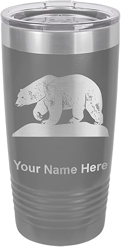 LaserGram Vaso aislado al vacío de 20 onzas, oso polar, grabado personalizado incluido (gris)