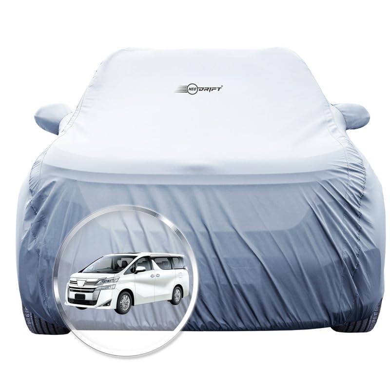 Image of NEODRIFT 'SilverTech' Car Cover for Toyota Vellfire (100% Water-Resistant, All Weather Protection, Tailored Fit, Precision-Fit & Breathable Fabric) (Colour: Silver)