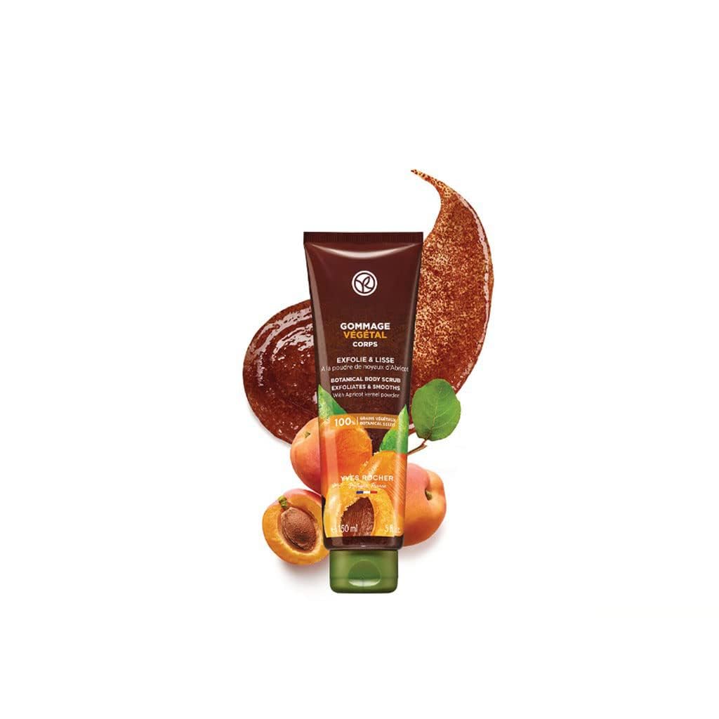 Yves Rocher Body Renewal Scrub with Apricot Kernel Powder Exfoliating Cream for Smooth Radiant Skin– Set of 3 Natural Plant-Based Formula 150 ml/5 fl.oz