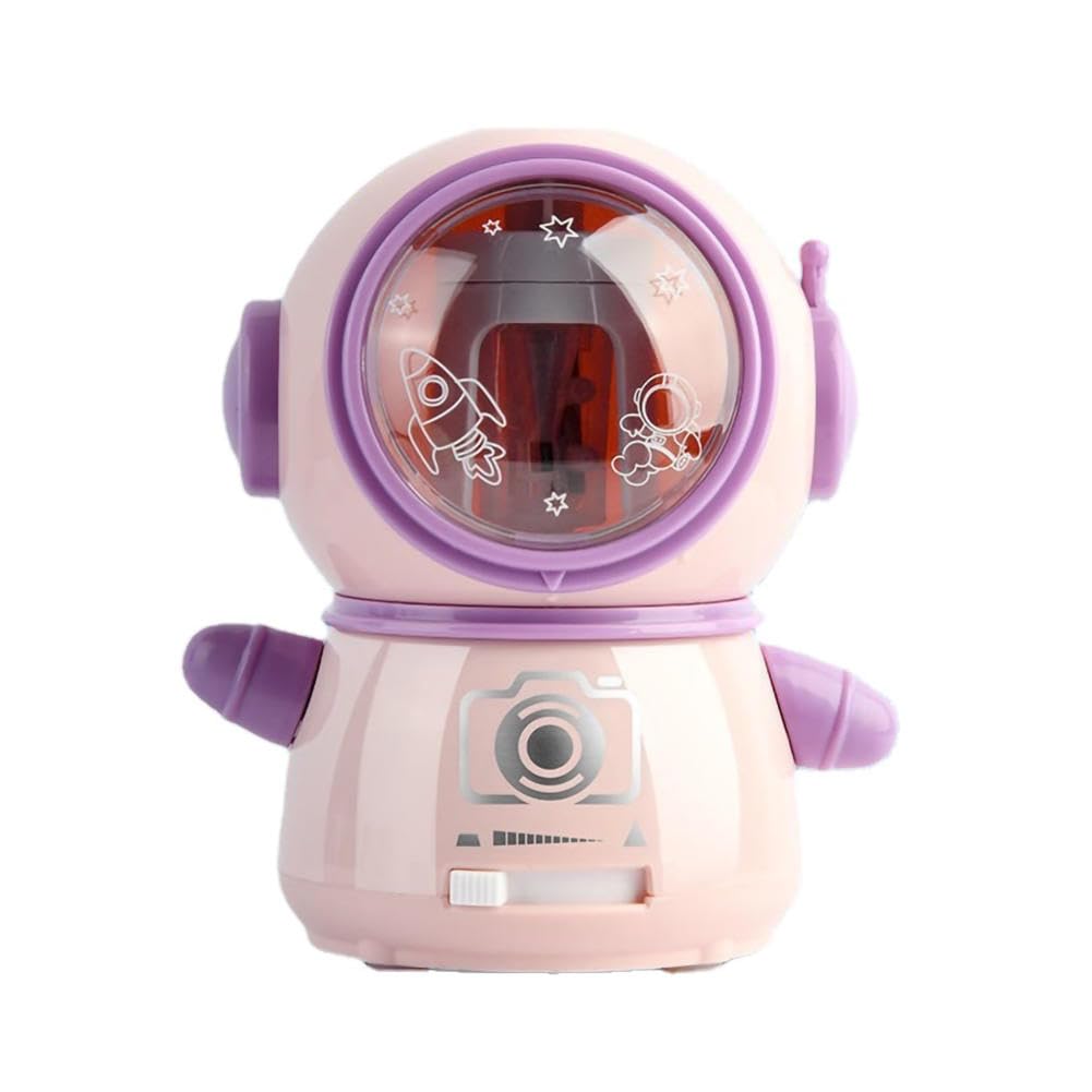 MRKU Taille-Crayon électrique en Forme d'astronaute, Taille-Crayon Mignon pour Enfants, Crayon de Couleur, Petit avec Couvercle, alimenté par USB/Batterie