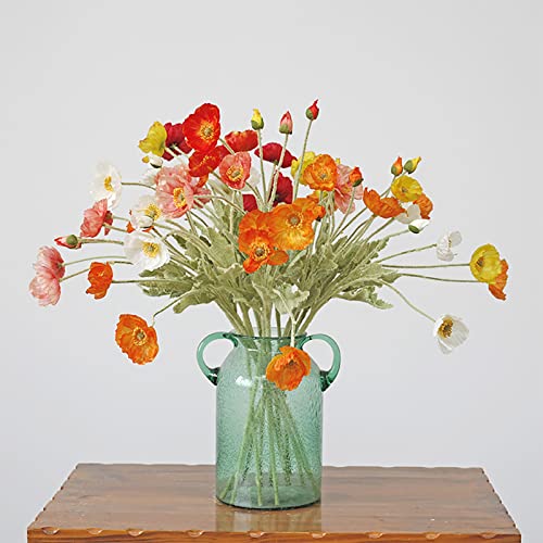 8Pcs Artificial Poppy Silk Flowers Faux Flowers Arrangement Yellow Orange Spring Flowers Table Centerpiece For Home Party Office Wedding Decor (5 Colors) #TOP4