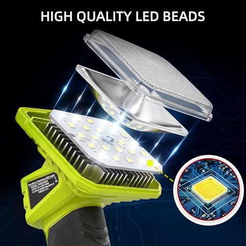 Image of Cordless LED Work Light for Ryobi 20V Battery, 2000LM Portable Handheld Flashlights Tool with USB Port and 3 Brightness Modes for Camping, Fishing, Job Site, Indoor & Outdoor Use