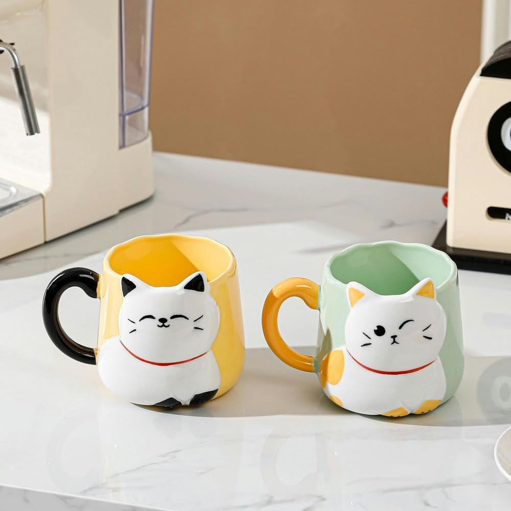 VollfitYYu 3D-Katzen-Kaffeebecher – 500 Ml, Aus Keramik, Mikrowellengeeignet, Niedliches Geschenk Für Katzenliebhaber