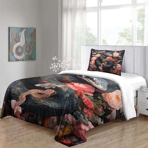 Housse de couette serpent 3D 135x200 parure lit microfibre