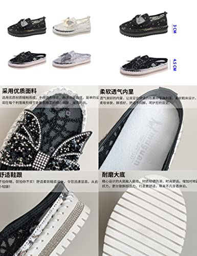 Women's Platform Rhinestones Glitter Sneakers,Fashion Cute Bow Comfy Breathe Canvas Hand-Stitching Slip On Casual Walking Flat Loafers2