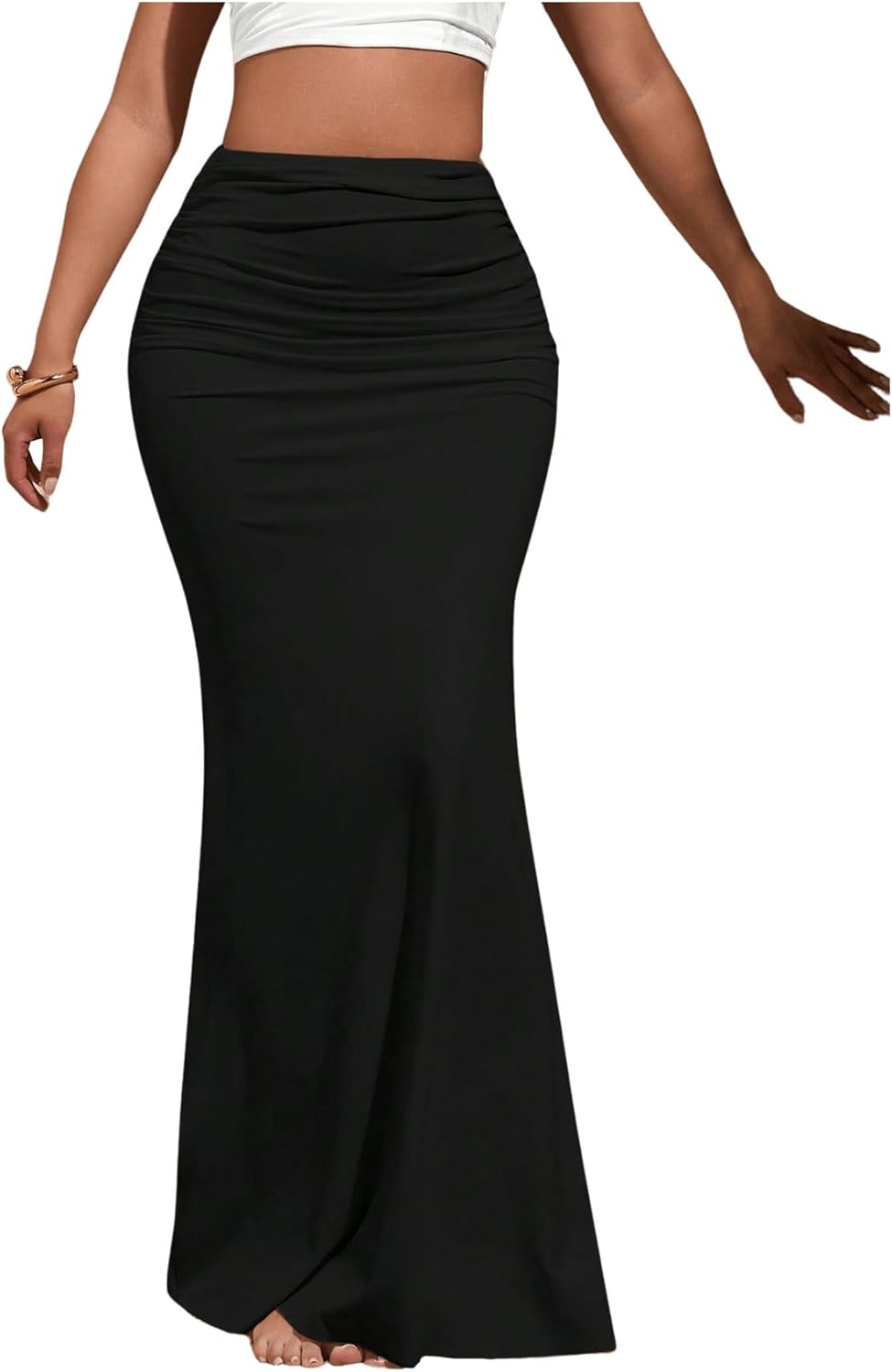 Milumia Women's Ruched Boydcon Maxi Skirt Elegant High Waisted Fishtail Long Skirts