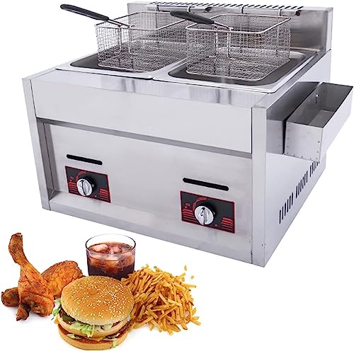 Gasfritteuse, Fritteusenmaschine, gewerbliche Arbeitsplattenfritteuse, doppelte Fritteuse aus Edelstahl, manuelle Einstellung der Temperatur für gewerbliche Restaurantküchengeräte
