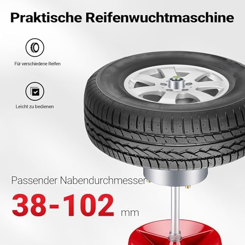 Bild 4 - Wiltec Mobile Reifenwuchtmaschine 29 x 29 x 57,5 cm, Auswuchtmaschine rostbeständig, Reifenwuchtgerät für Radnaben 1 1/2" Auto und Motorrad Reifen