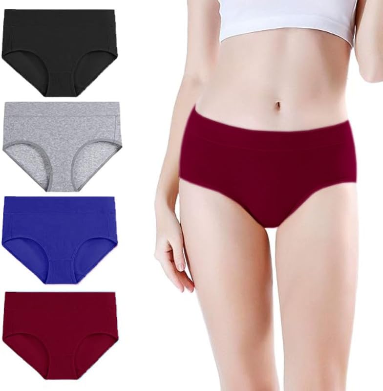 Image of DIVING DEEP Women's Cotton Underwear, Mid Waist Full Coverage Underpants, Post Partum Briefs Panties for Women Multipack-4