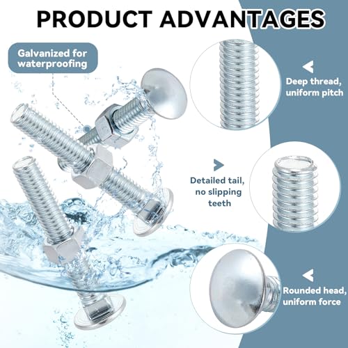 Image of Yaocom 75 Pack 3 /8 x 2 1 /2 inch Long Carriage Bolts with Nuts, Galvanized Steel