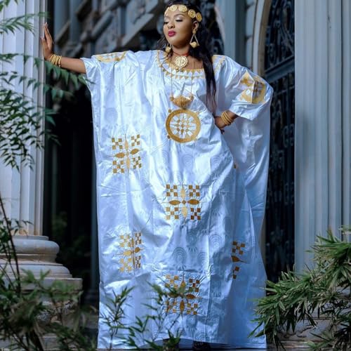 Gold And White African Mali Bazin Rich Boubou Nigerian Wedding Bride Dresses Senegal Women Mix Size Dashiki For Party Basin Riche Long Robe Clothing3
