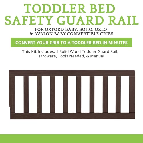 Image of Toddler Bed Safety Guard Rail for Oxford Baby, Soho, Ozlo & Avalon Baby Convertible Cribs - Solid Wood Rail for Toddler Bed Conversion - Safety Rails for Children (Espresso, Option 2)