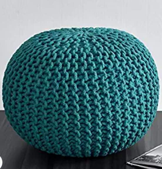 Hand knitted Pouffe for Living Room| Ottoman Pouffe for Bed Room Round Shape (Aqua)-image-15
