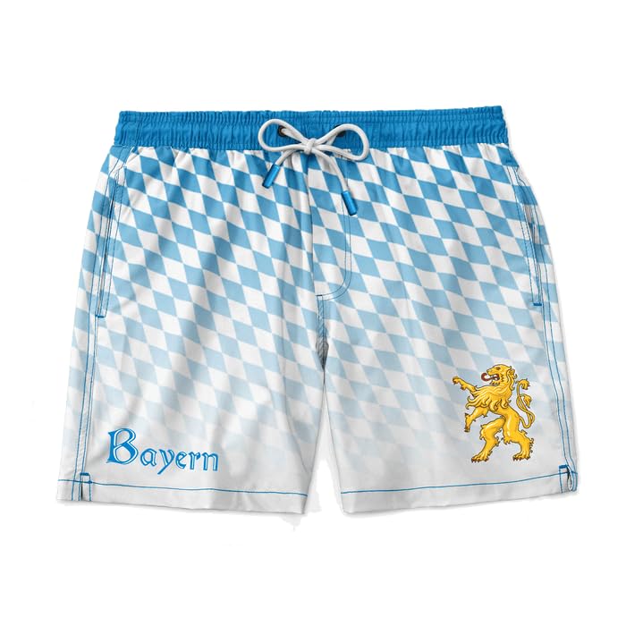 Hoamatkult Bayern Badehose Blau-Weiß - Herren Badehose mit Bayerischem Rautenmuster Design, Schnelltrocknendes Material, Elastischer Bund, Bequemer Sitz